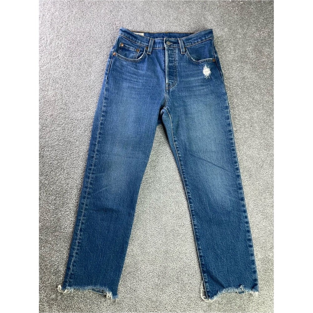 Levi’s Premium 501 Jeans Women’s 25 Blue Straight Button Fly Distressed Raw Hem